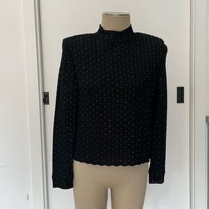 Vintage St. John By Marie Gray Black Top with Shoulder Pads and Rhinestones